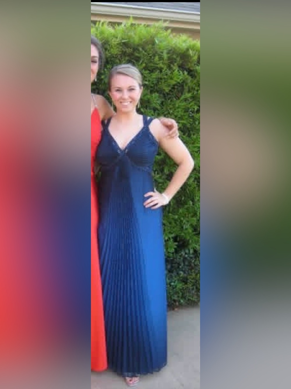 Alex Evenings Navy Blue Beaded Chiffon Evening Gown